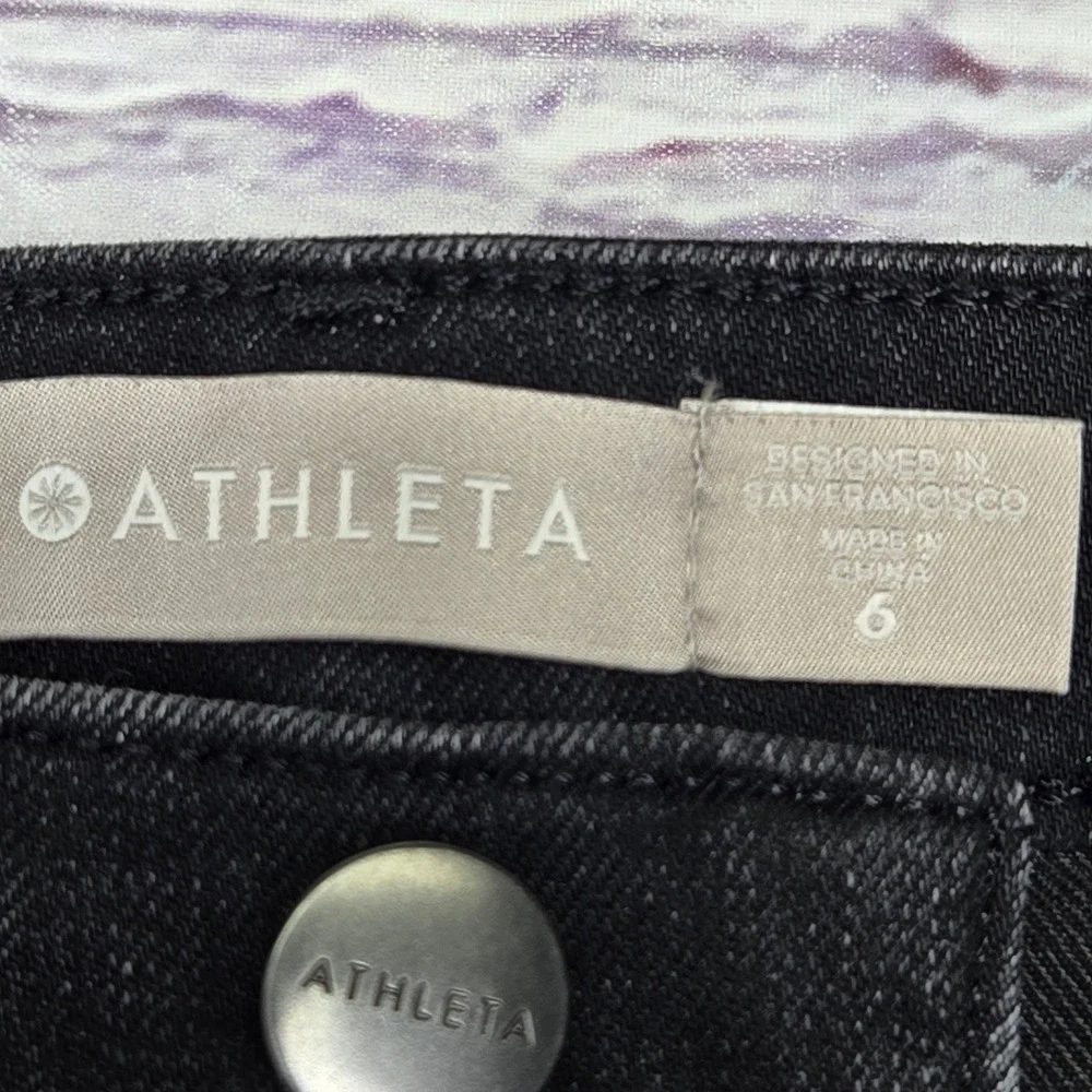 Athleta Sculptek Skinny Jeans Black Carbon Faded Ankle Zip‎ Denim Womens 6